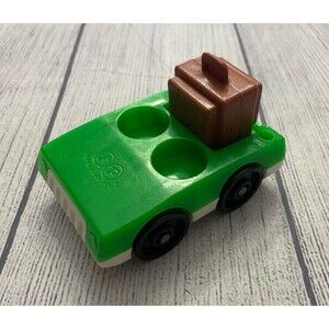 Vintage Vtg Fisher Price Little People LP Green Toy Car with Luggage Suitcase
